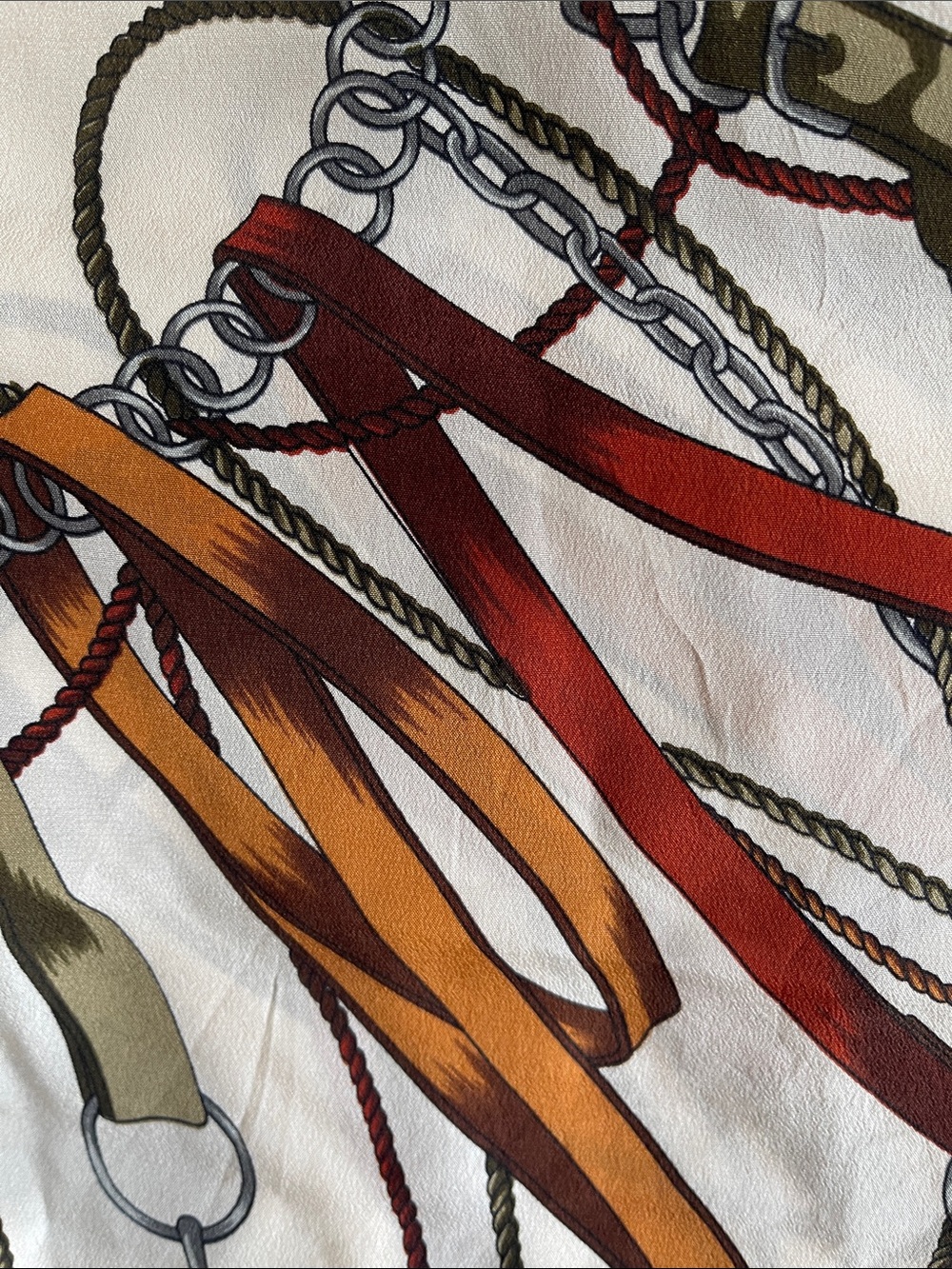 Vintage Silk-Feel Tassel & Tack Print Scarf - Ivory, Rust, Olive - Picture 7 of 7